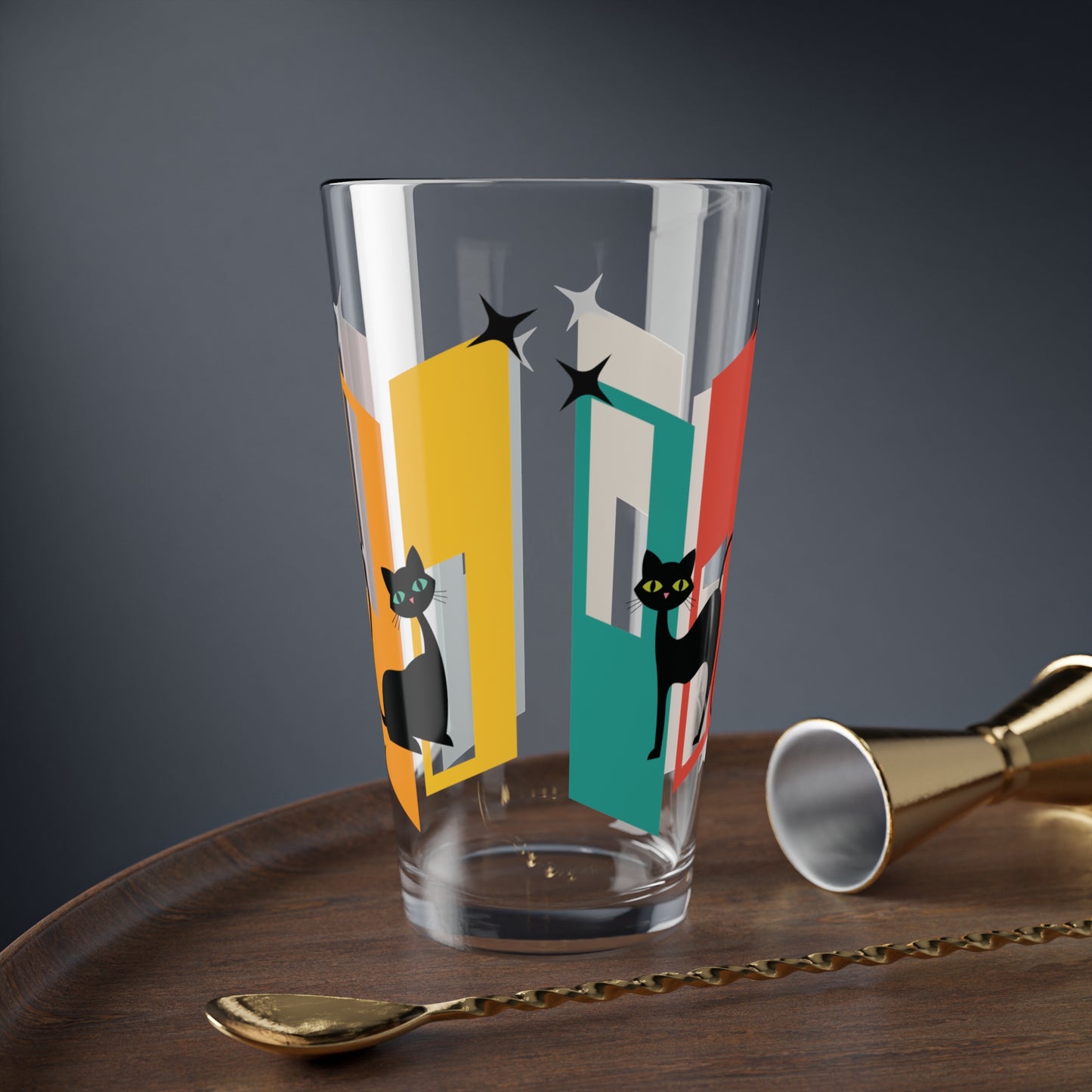 Retro 50s 60s Atomic Black Cats Mid Century Modern Multicolor Pint Glass