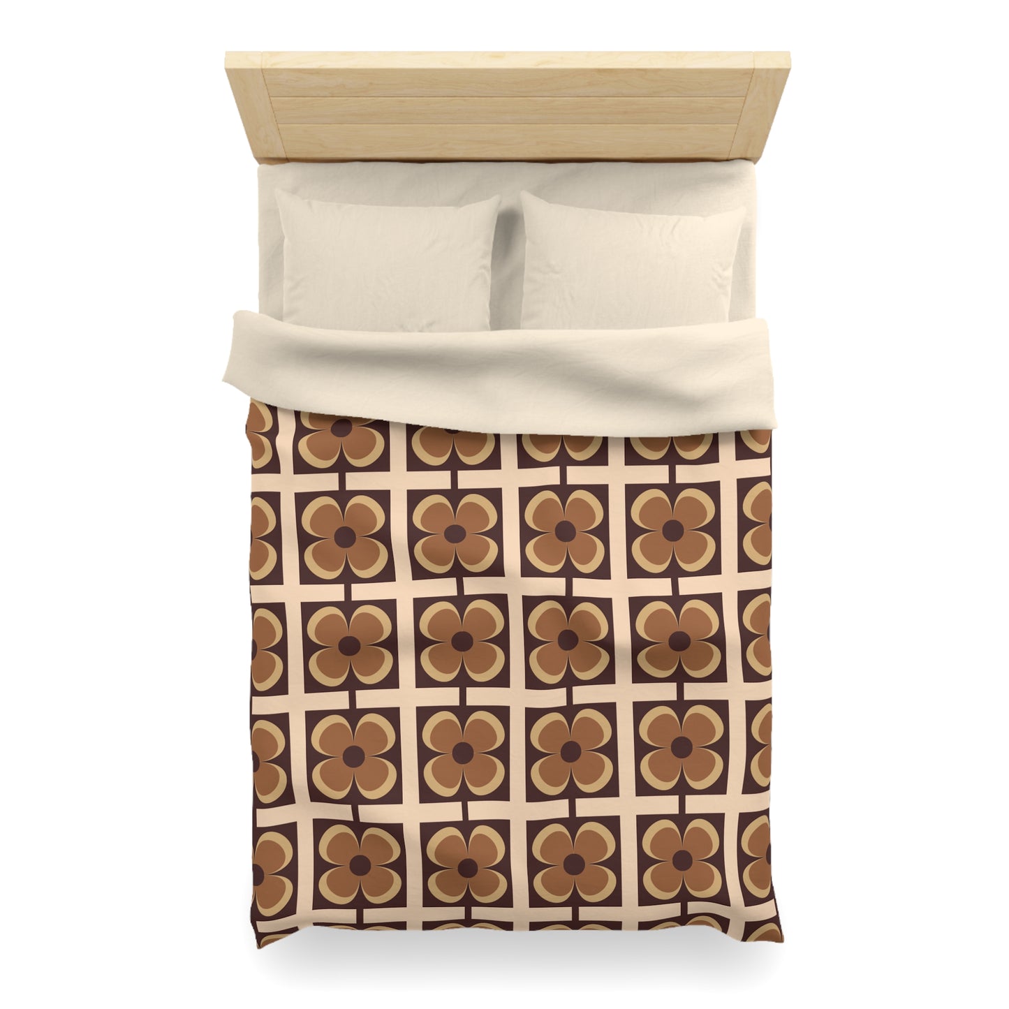 Retro 60s 70s Flowers Geometric Mid Century Modern Brown Duvet Cover