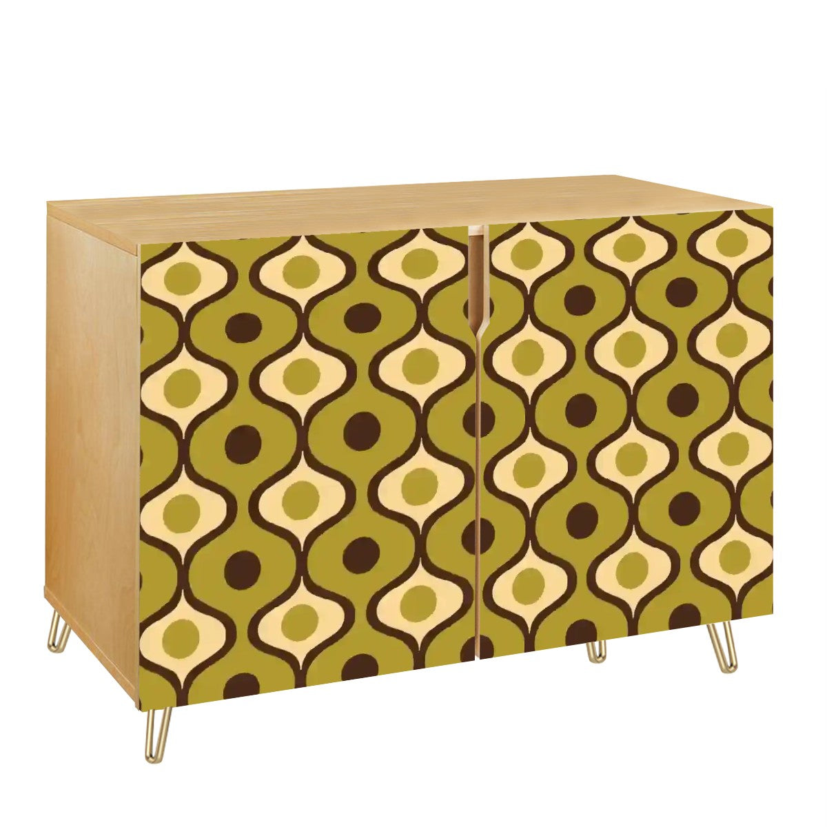 Retro 60s, 70s Geometric Mid Century Mod Green Sideboard, Credenza, Wooden Storage Cabinet