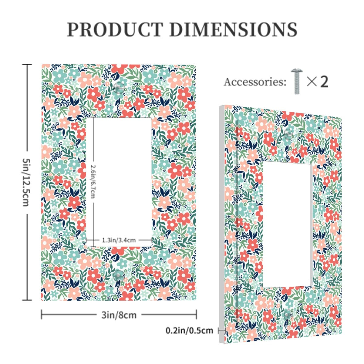 Retro Minimalist Scandi Flowers Cottagecore MCM Vintage Inspired Coral & Teal Rocker Light Switch Cover (1 Gang Wall Plate)