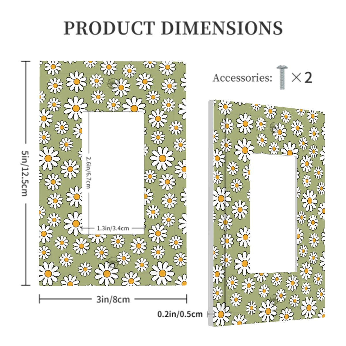 Retro 60s Boho Daisy Sage Green Mid Century Modern Rocker Light Switch Cover (1 Gang Wall Plate)