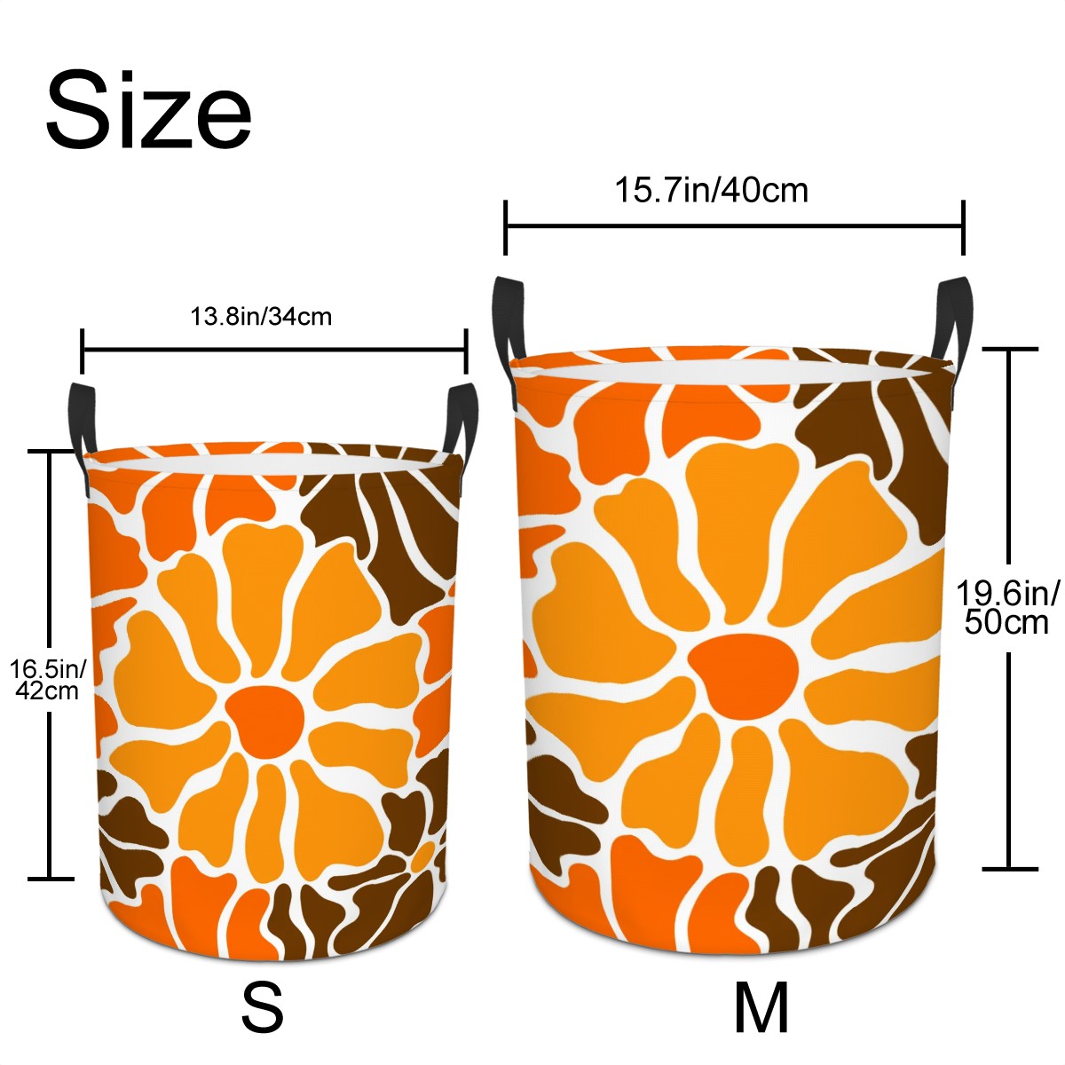 Retro 60s 70s Groovy Mod Minimalist Orange and Brown Flowers Mid Century Modern Round Laundry Hamper