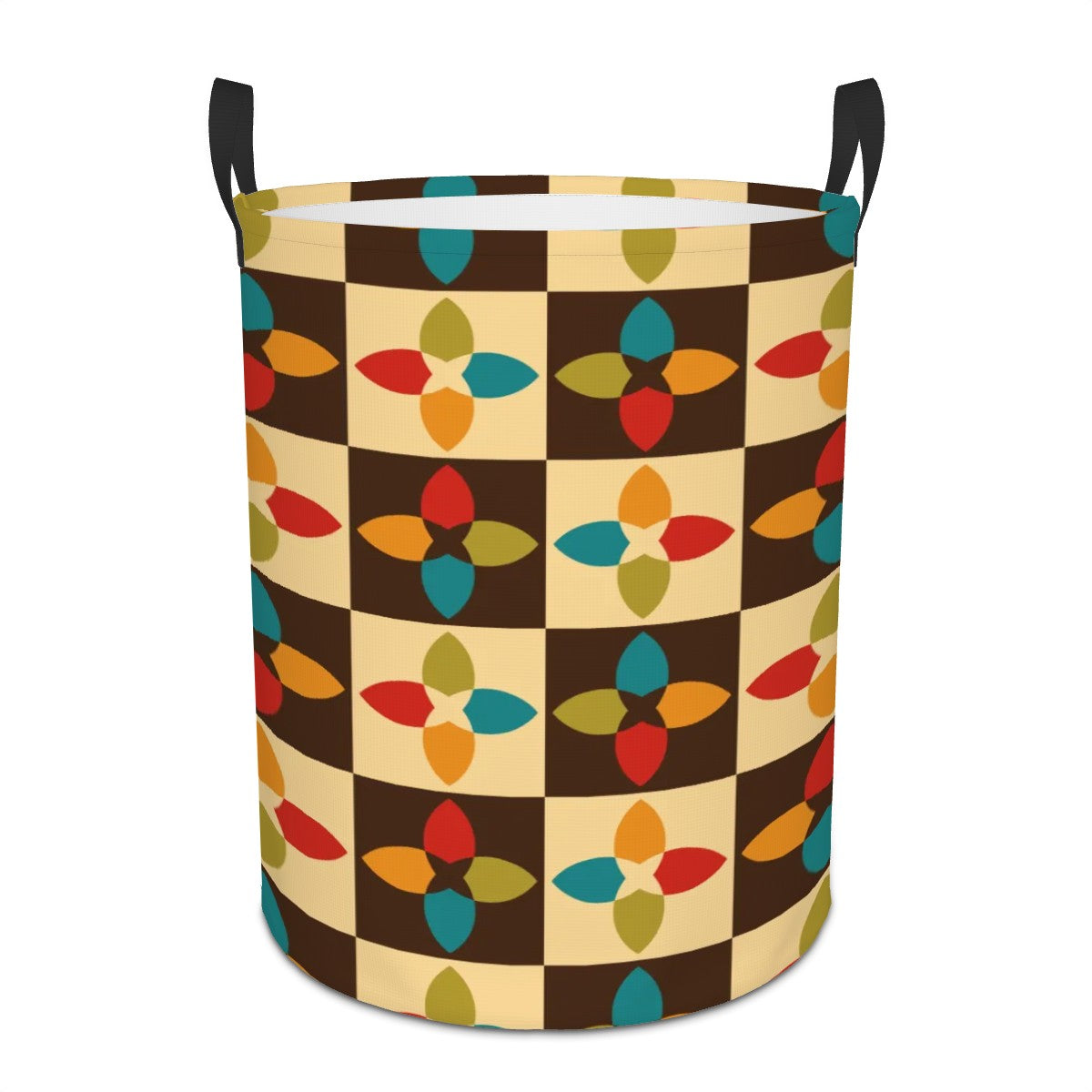 Retro 60s 70s Multicolor Mid Century Modern Round Laundry Hamper