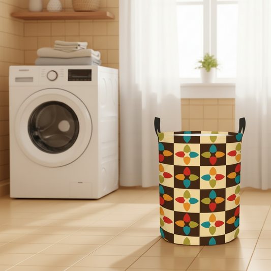 Retro 60s 70s Multicolor Mid Century Modern Round Laundry Hamper