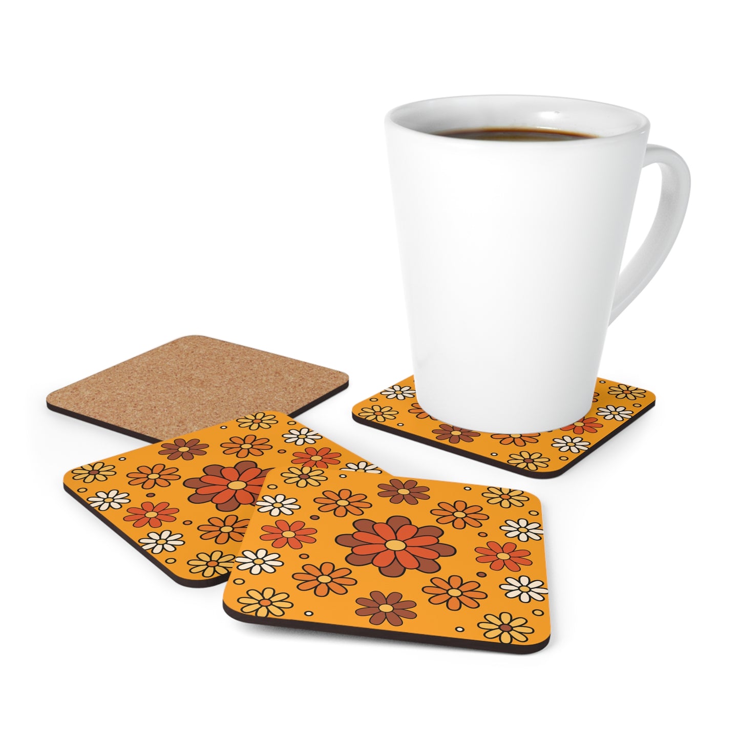 Retro 60s 70s Groovy Mod Daisy Mid Century Orange, Brown & Mustard Coaster Set