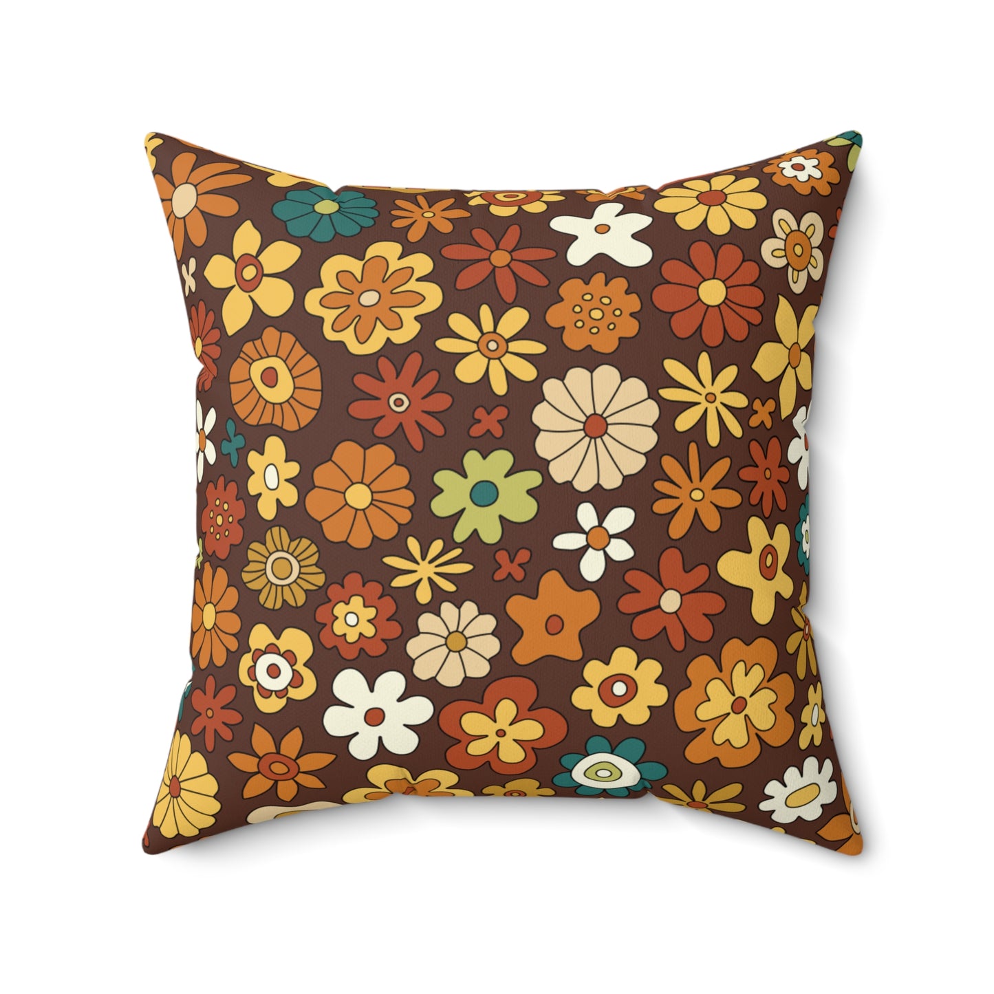 Retro 60s 70s Groovy Floral Mid Century Modern Boho Brown Throw Pillow