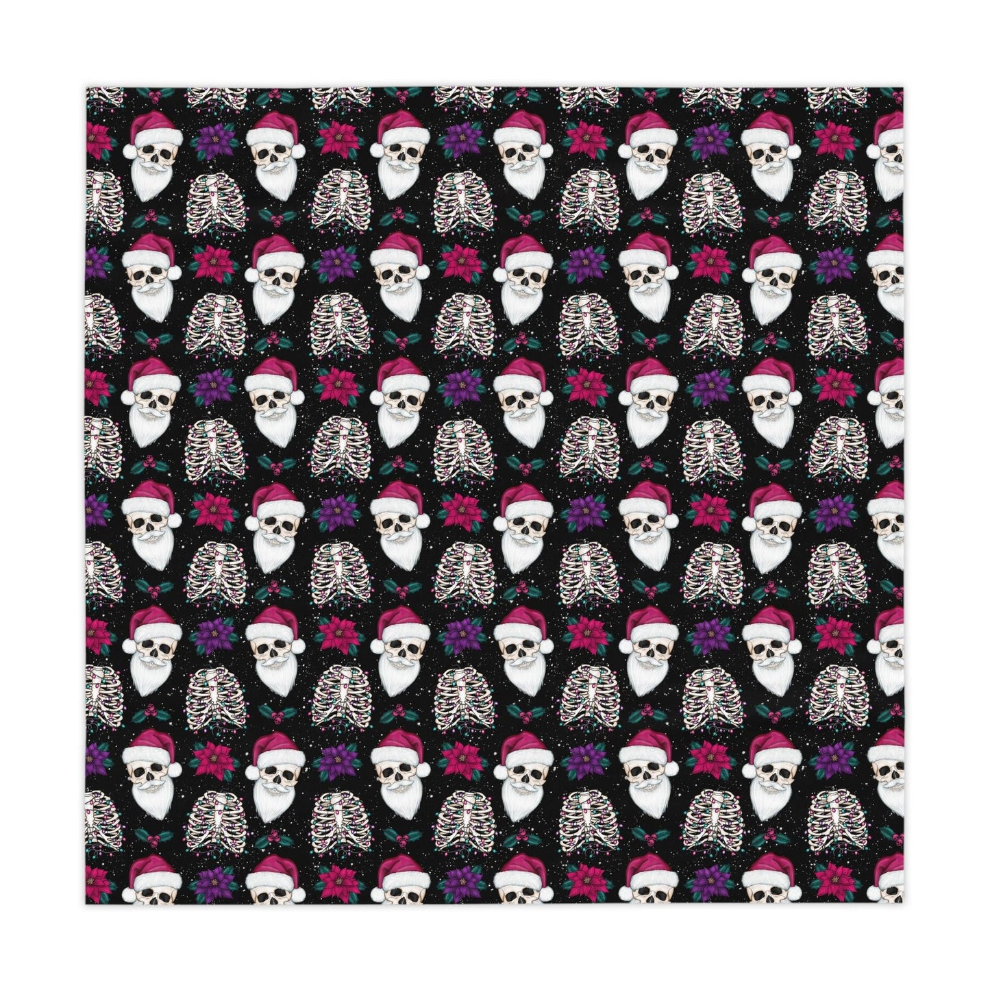 Santa Skull Goth Christmas, Kitschy Creepmas Black Whimsigoth Tablecloth | lovevisionkarma.com