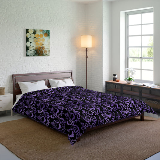 Goth Damask Purple Bat Halloween Glam Goth Black Comforter