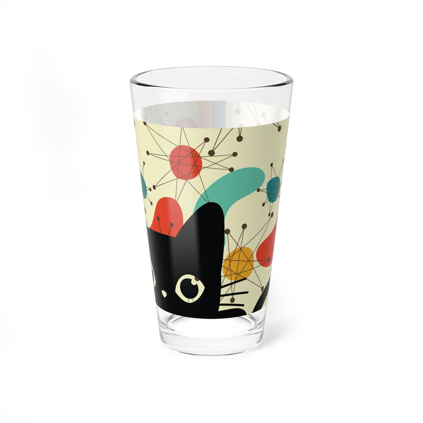 Retro 50s Atomic Black Cat and Boomerangs Mid Century Mod Multicolor Pint Glass