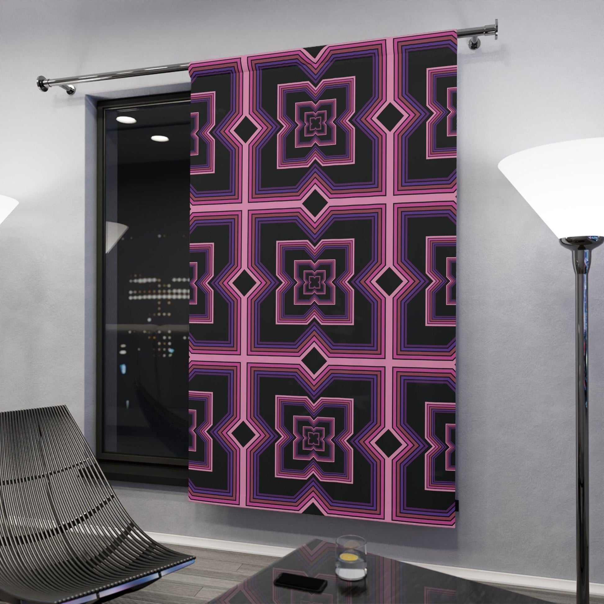 Retro Futuristic 80s 90s Vaporwave Pink, Black & Purple Blackout Window Curtain Panel | lovevisionkarma.com