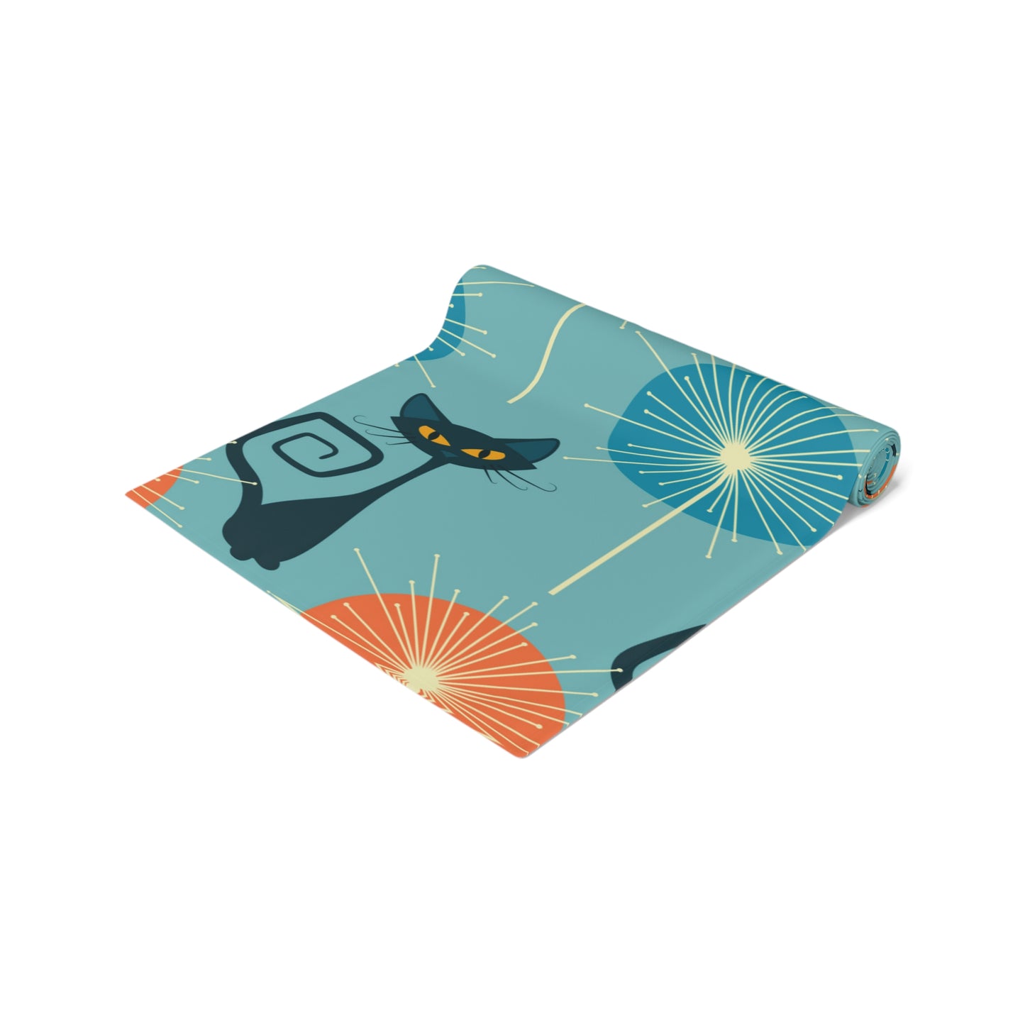Retro Atomic Cat Mid Century Mod Multicolor Table Runner