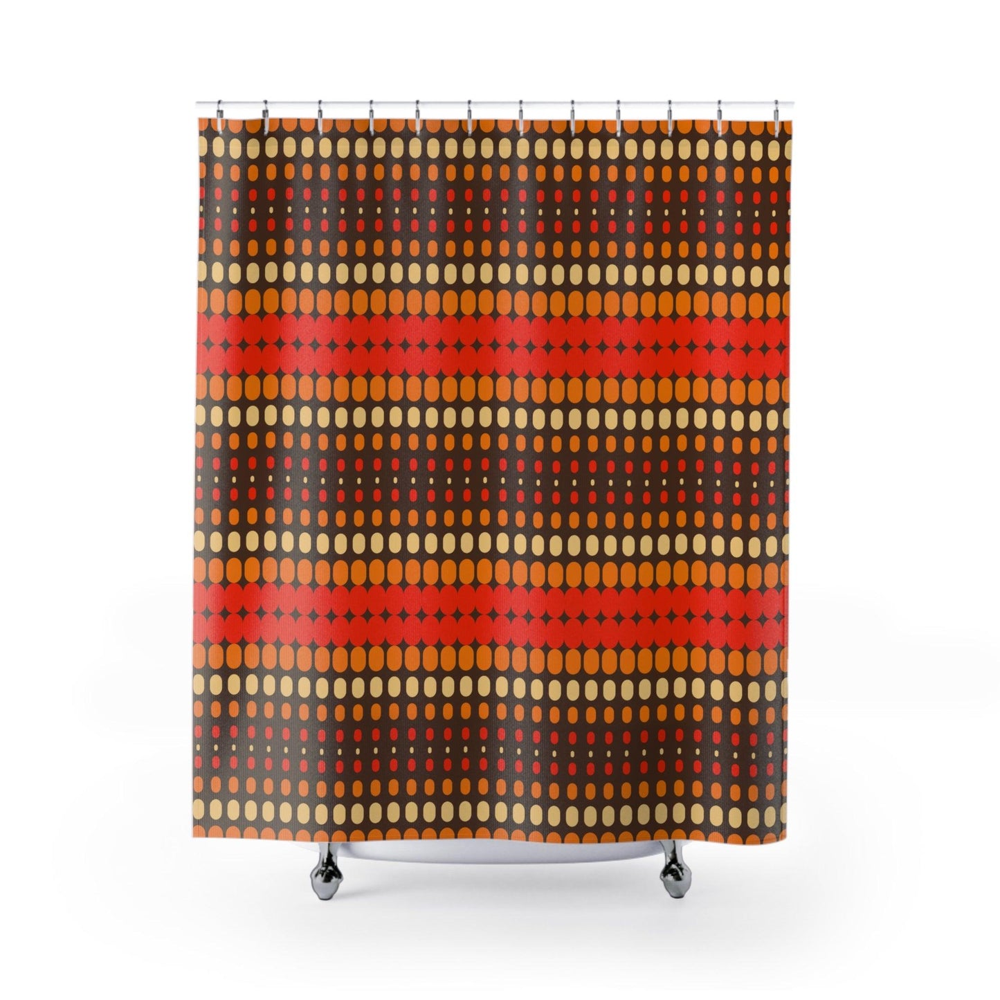 Retro 70s Funky Mid Century Modern Orange & Brown Shower Curtain | lovevisionkarma.com