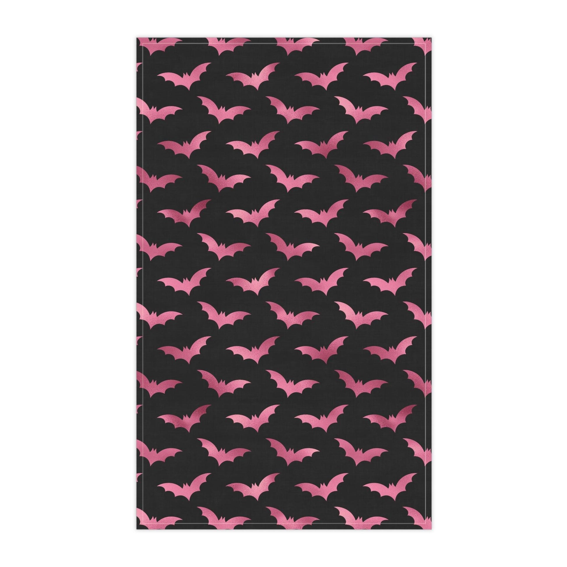 Pink Bats Spooky Halloween Glam Goth Black Kitchen Tea Towel | lovevisionkarma.com