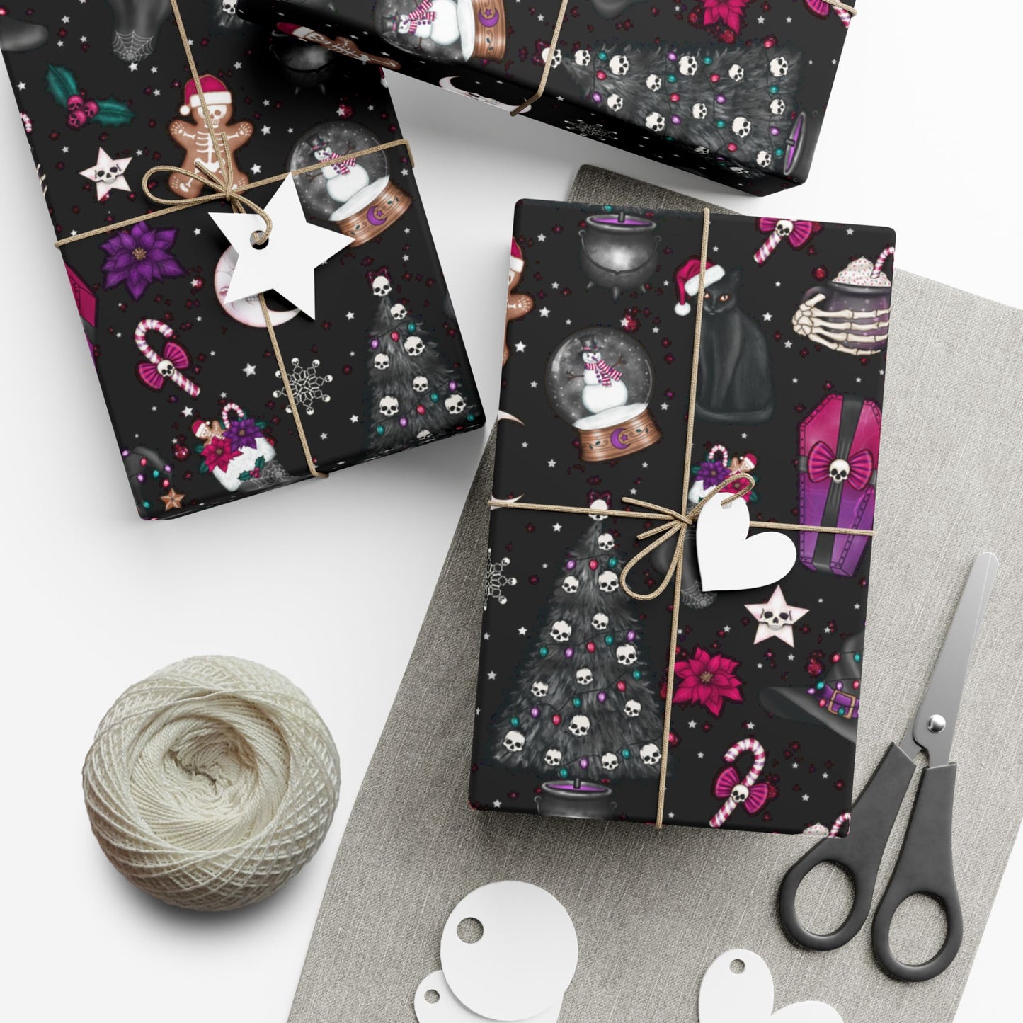 Kitschy Goth Christmas, Creepmas Whimsigoth Black Eco-friendly Gift Wrap