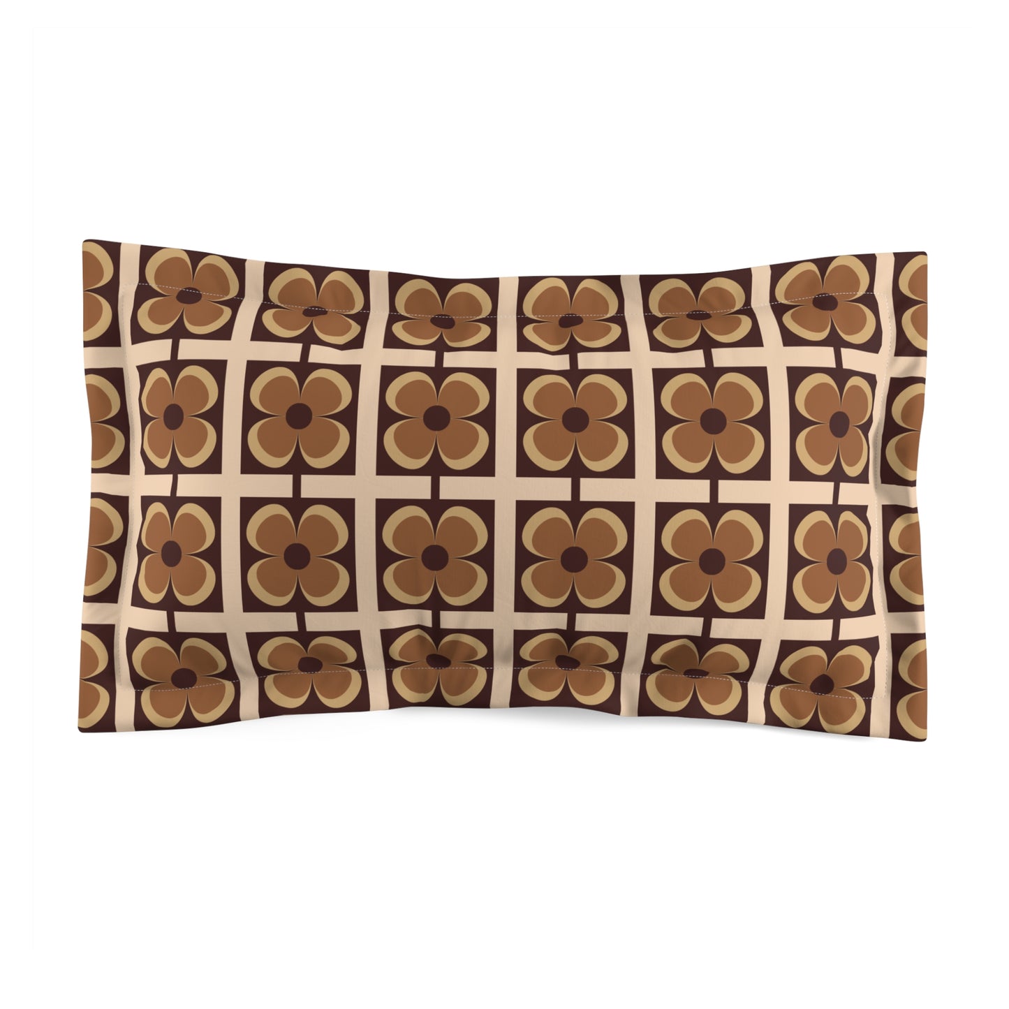 Retro 60s 70s Flowers Geometric Mid Century Modern Brown Pillow Sham