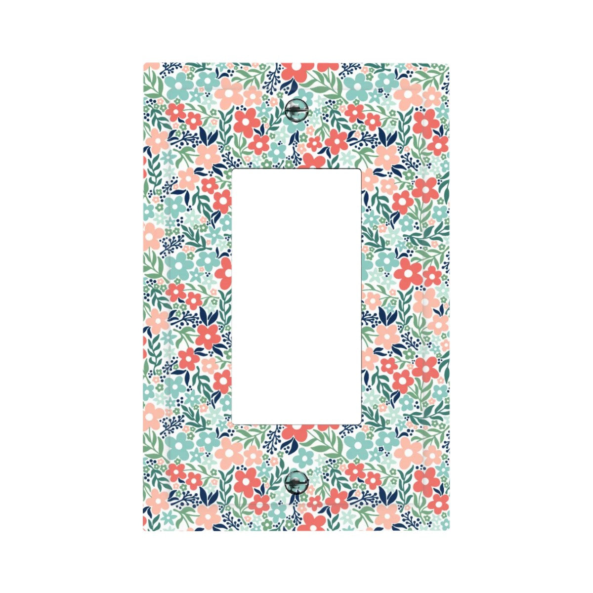 Retro Minimalist Scandi Flowers Cottagecore MCM Vintage Inspired Coral & Teal Rocker Light Switch Cover (1 Gang Wall Plate)