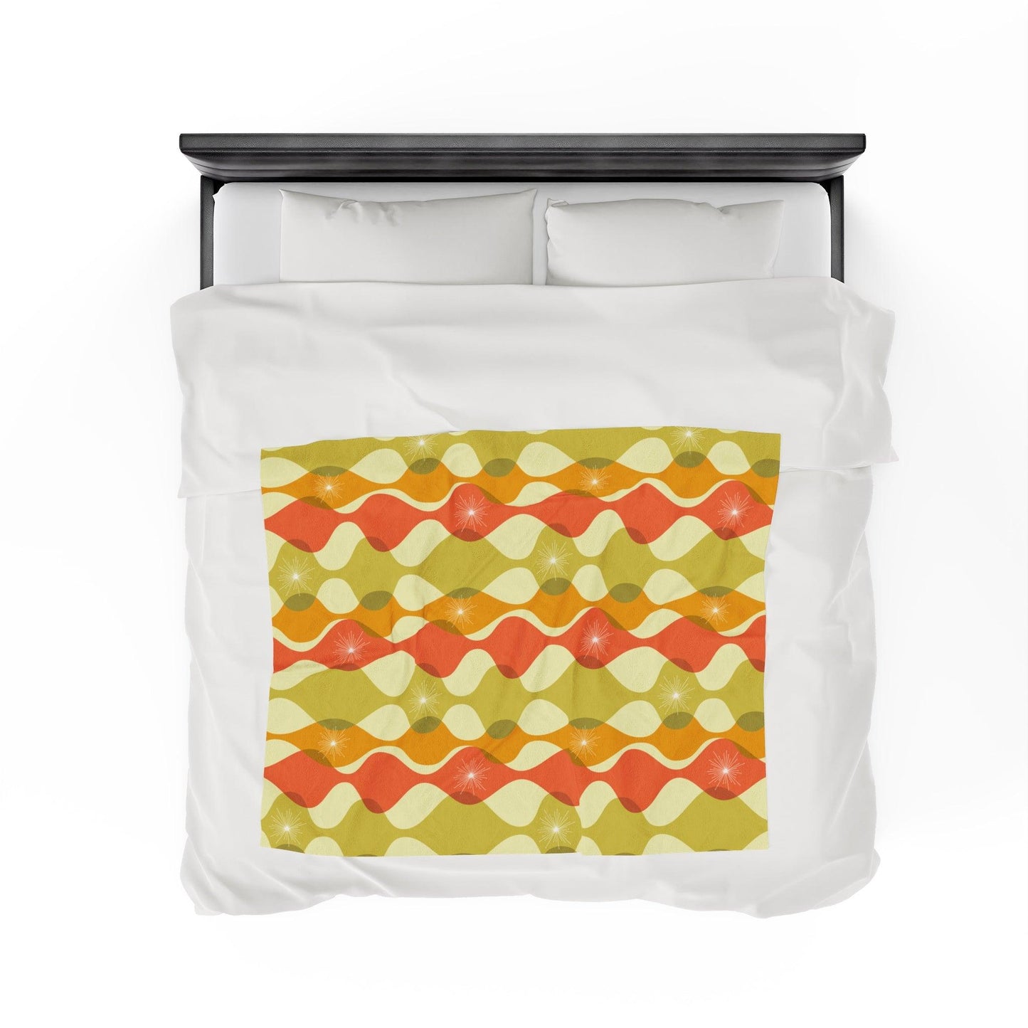 Retro Groovy MCM Abstract Green, Orange & Mustard Lightweight Velveteen Blanket | lovevisionkarma.com