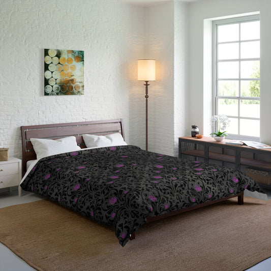 Victorian Goth Damask Purple and Black Dark Academia Glam Goth Comforter