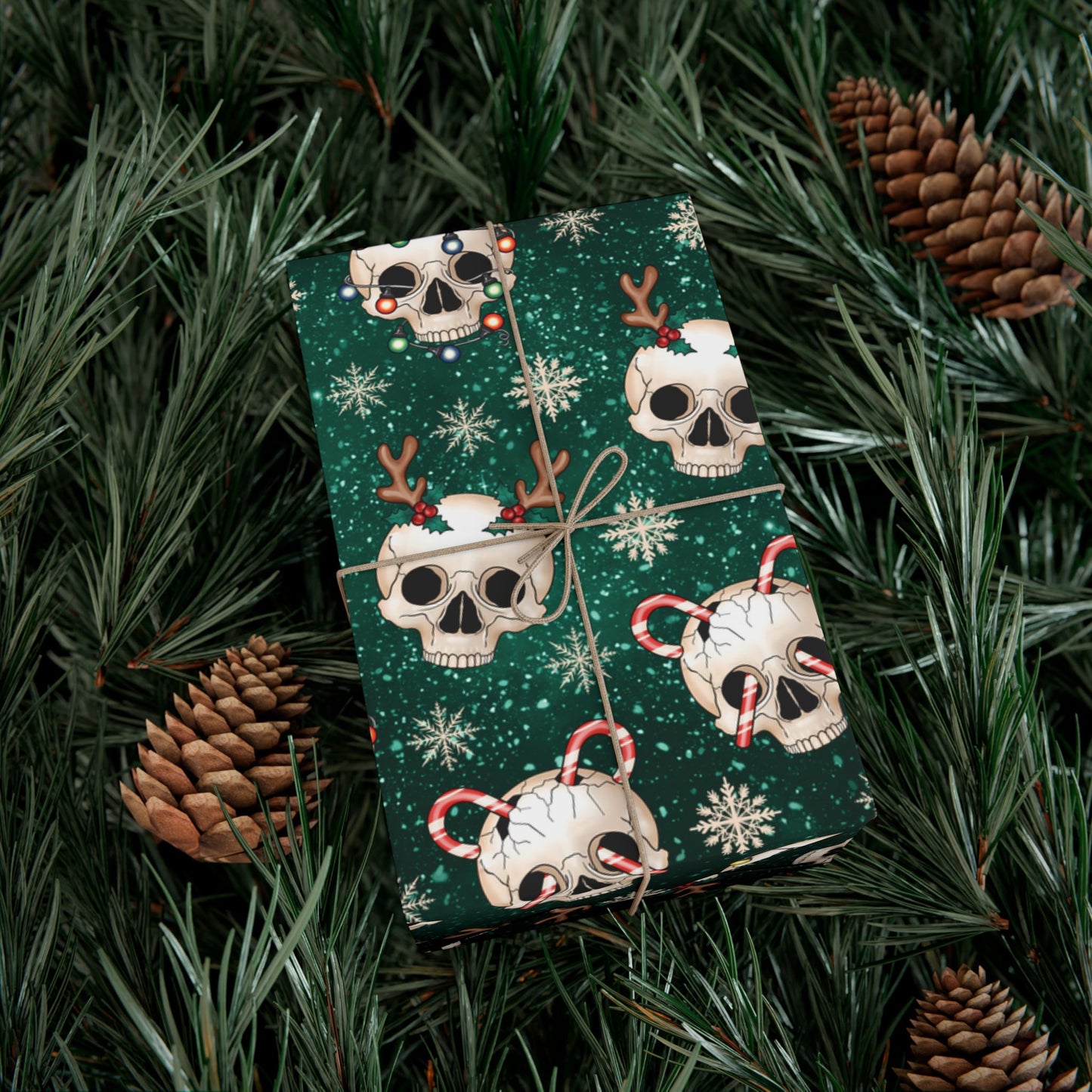 Goth Christmas Skulls Festive Green Creepmas Eco-Friendly Gift Wrap