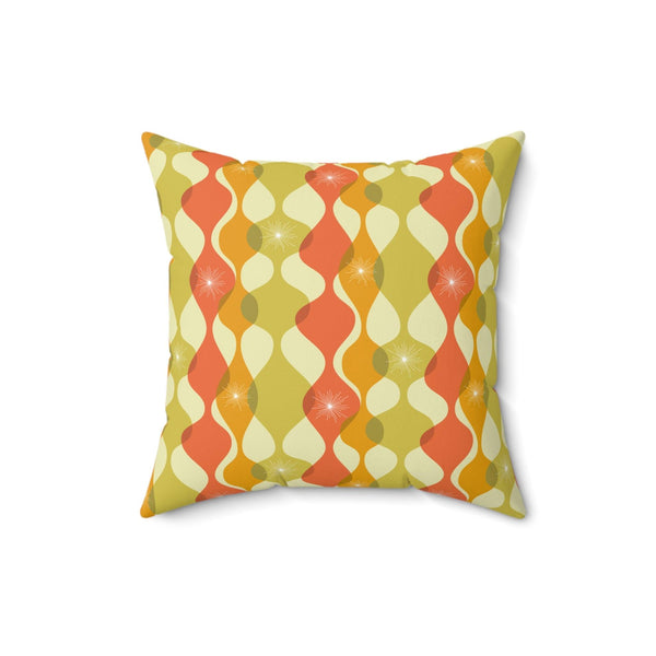 Retro 60s 70s Mid Century Mod Abstract Green, Orange & Mustard Throw Pillow