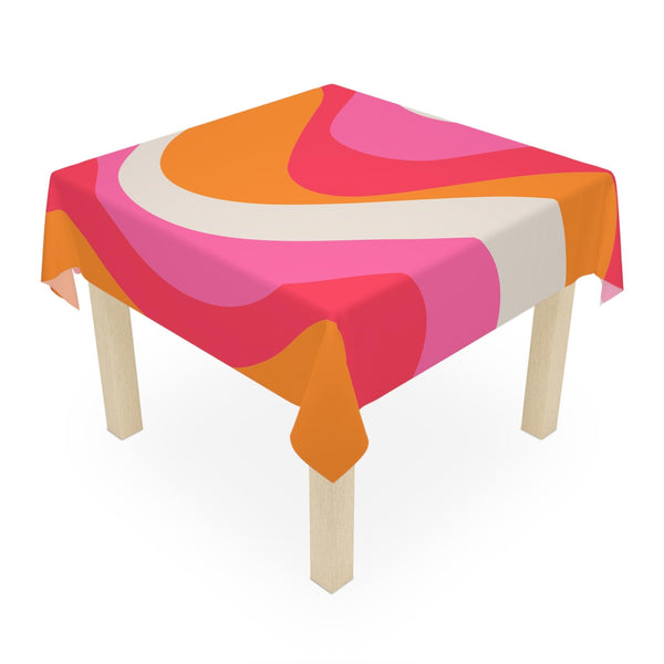 Retro 60s Groovy Hippie Swirl MCM Pink & Orange Tablecloth