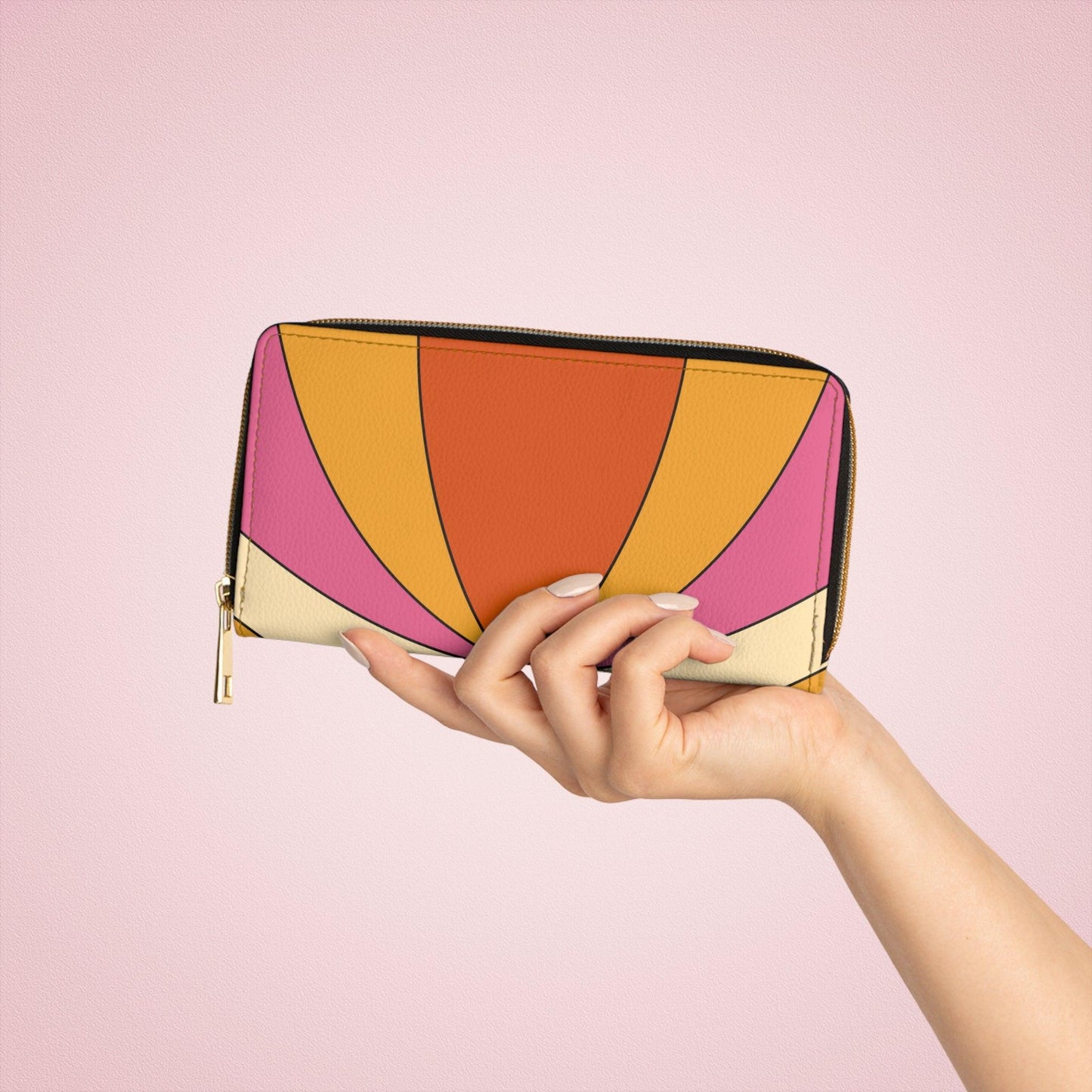 Groovy 60s Retro Mid Century Mod Orange, Pink & Yellow Zipper Wallet | lovevisionkarma.com