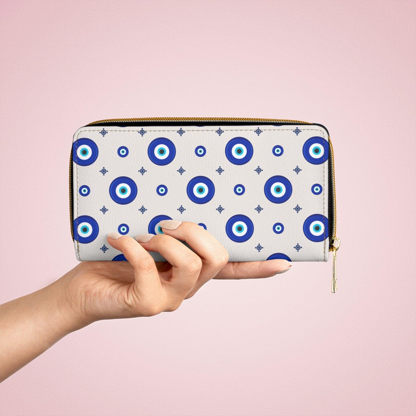 Evil Eye Mystical Blue, White and Grey Zipper Wallet | lovevisionkarma.com