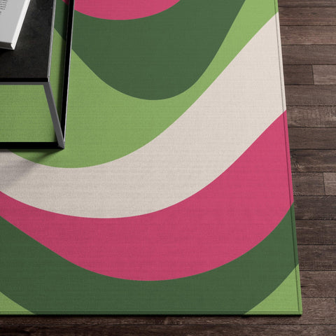Groovy 60s Retro Mid Century Mod Green and Pink Swirl Anti-Slip Rug | lovevisionkarma.com