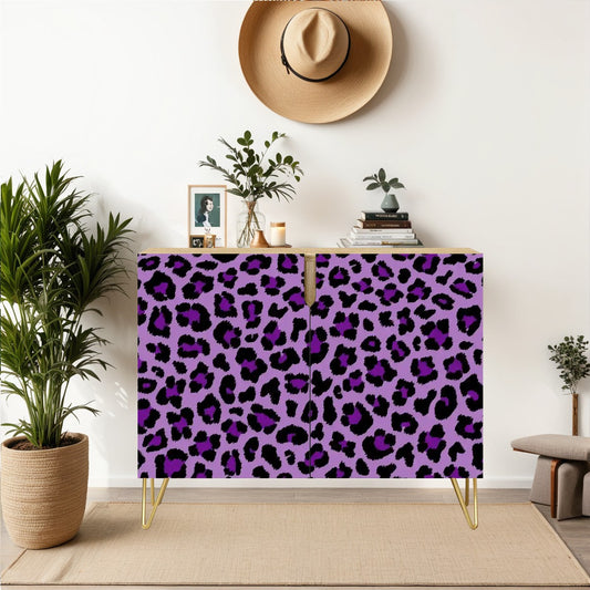 Purple Leopard Spots Cheetah Animal Print MCM Sideboard, Credenza, Wooden Storage Cabinet