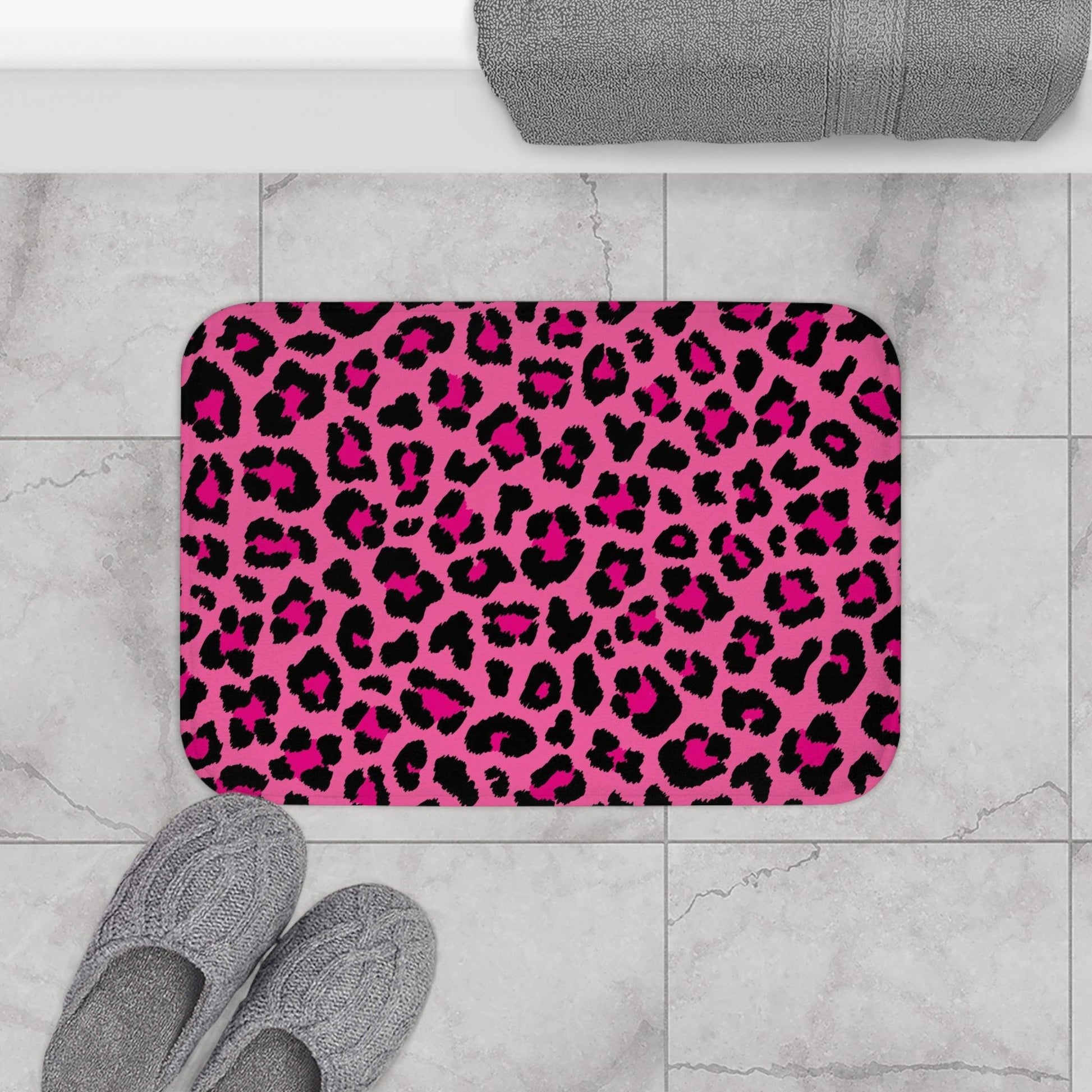 Pink Leopard Animal Print Cheetah Spots Bath Mat | lovevisionkarma.com