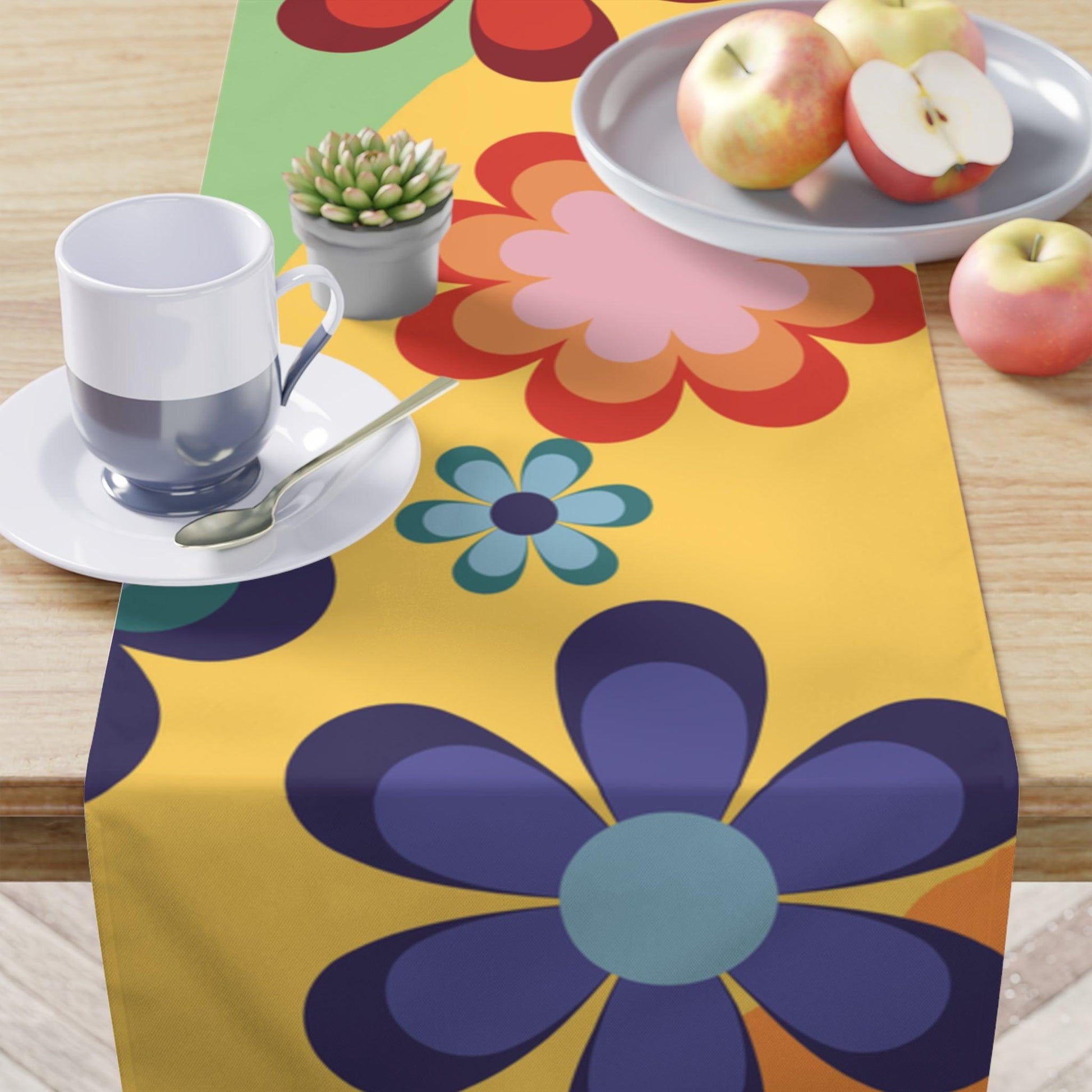 Groovy Hippie Flowers Retro MCM Colorful Table Runner | lovevisionkarma.com