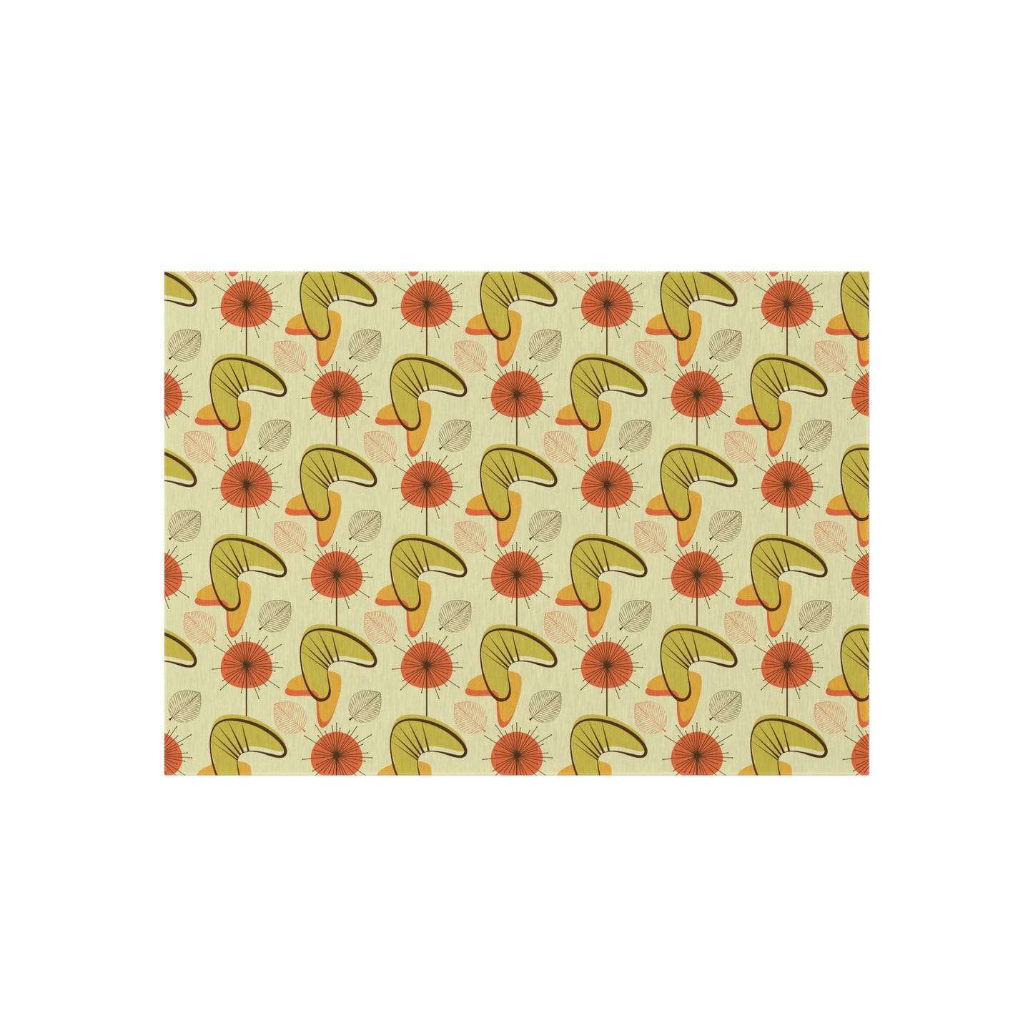 Retro 60s 70s Atomic Boomerangs & Leaves MCM Orange, Green & Yellow Anti-Slip Indoor/Outdoor Rug