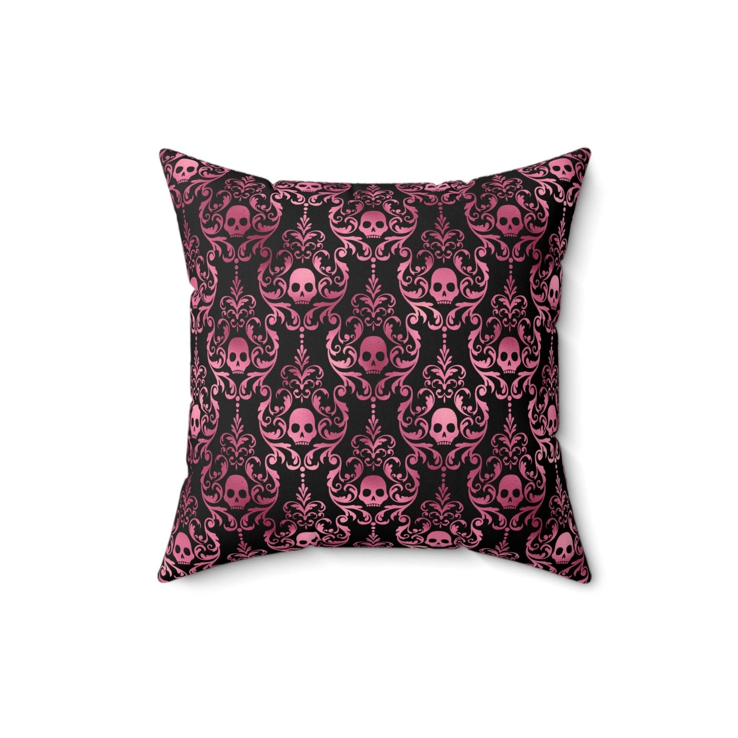 Goth Pink Skull Damask Halloween Glam Goth Black Throw Pillow | lovevisionkarma.com