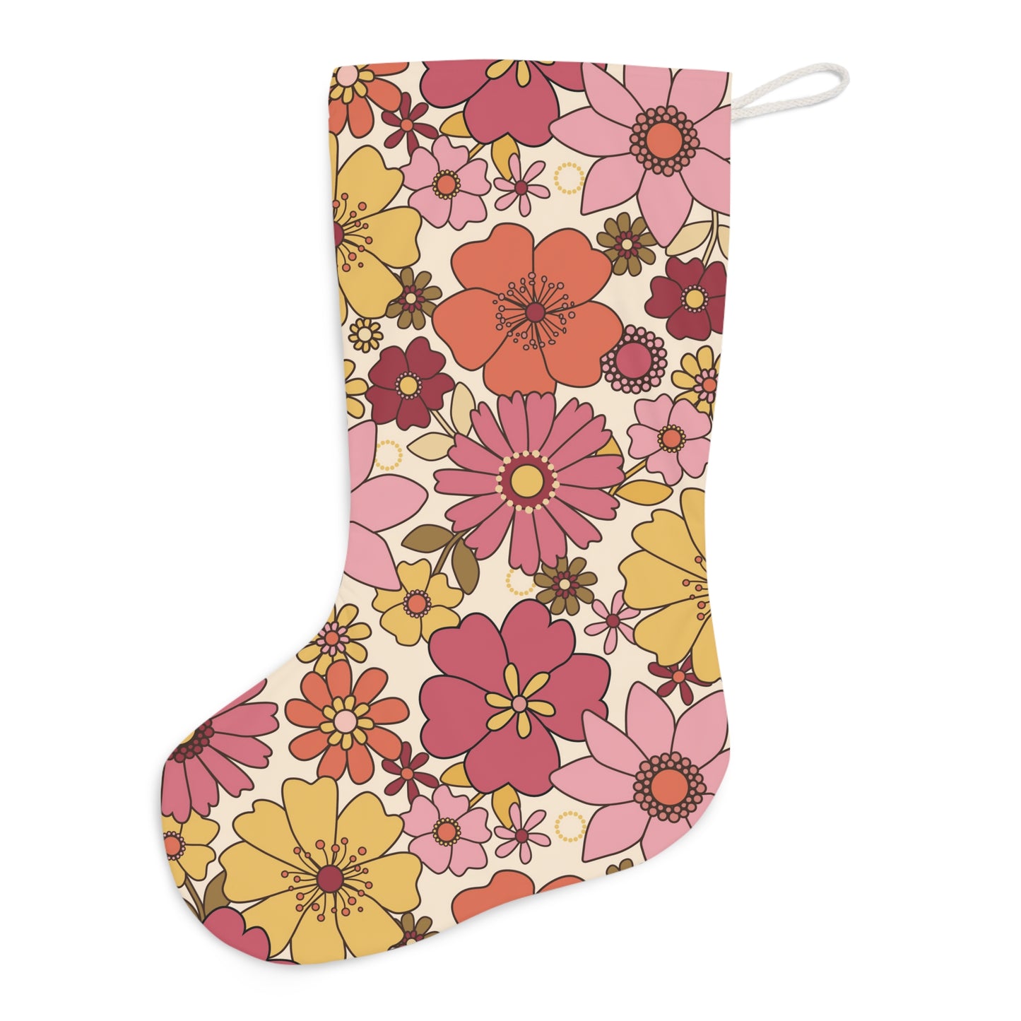 Retro Boho Mid Century Floral Yellow and Pink Christmas Stocking