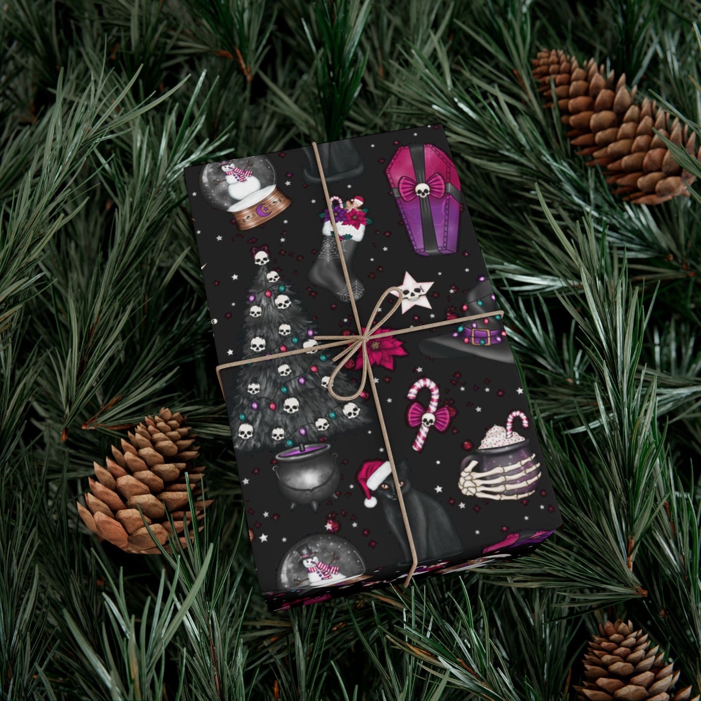 Kitschy Goth Christmas, Creepmas Whimsigoth Black Eco-friendly Gift Wrap