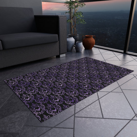 Victorian Goth Inspired Bat Damask Dark Academia Glam Goth Purple & Black Anti-Slip Accent Rug