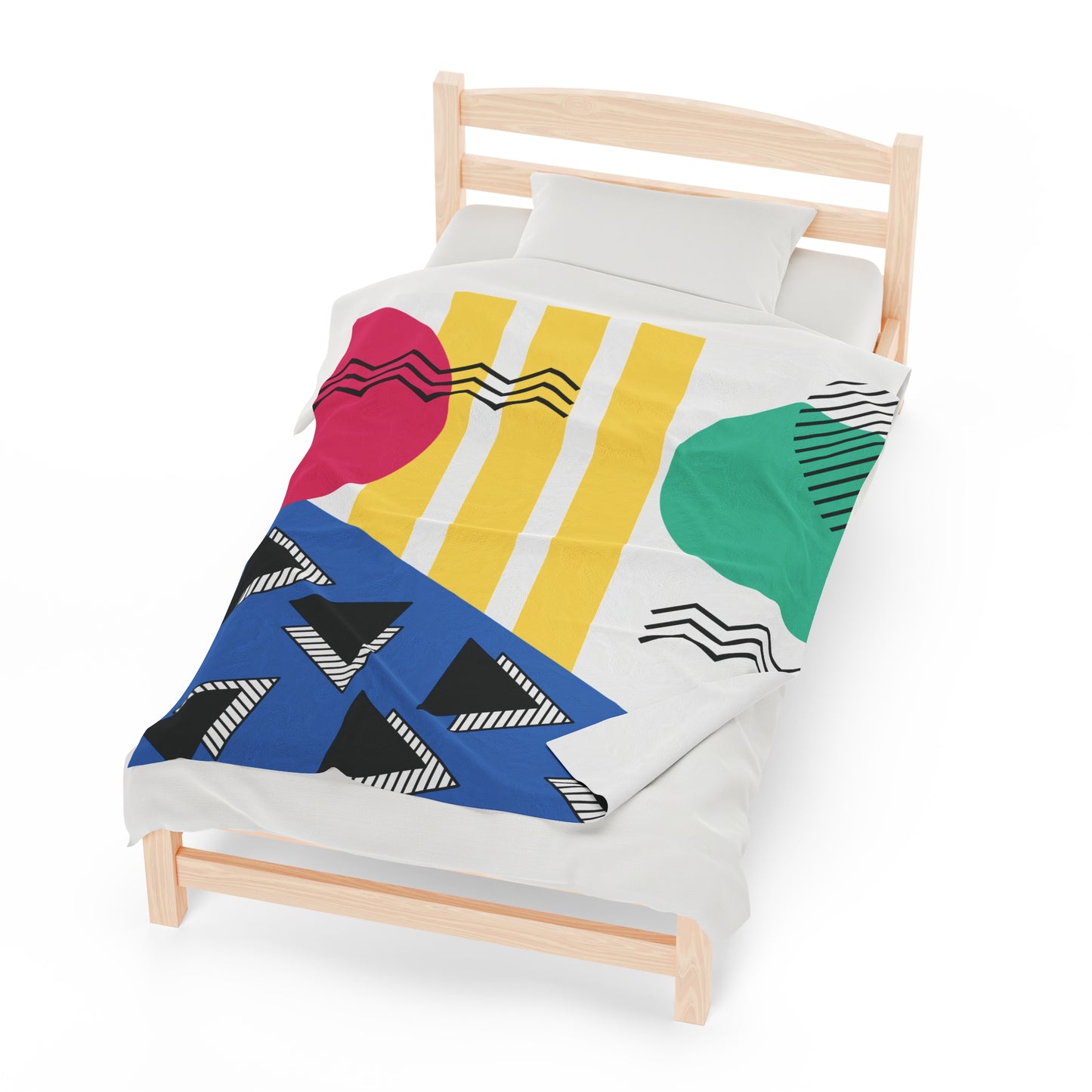 Retro 80's 90's Memphis Geometric, Throwback Aesthetic Multicolor Lightweight Velveteen Blanket