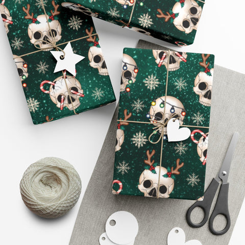 Goth Christmas Skulls Festive Green Creepmas Eco-Friendly Gift Wrap