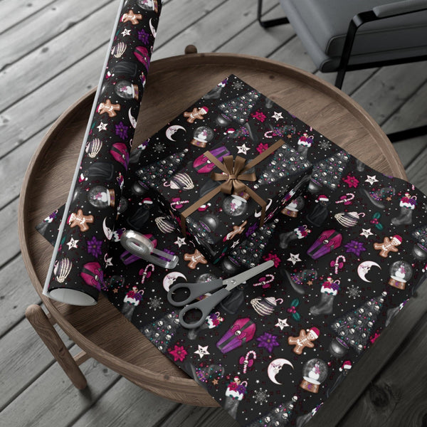 Kitschy Goth Christmas, Creepmas Whimsigoth Black Eco-friendly Gift Wrap