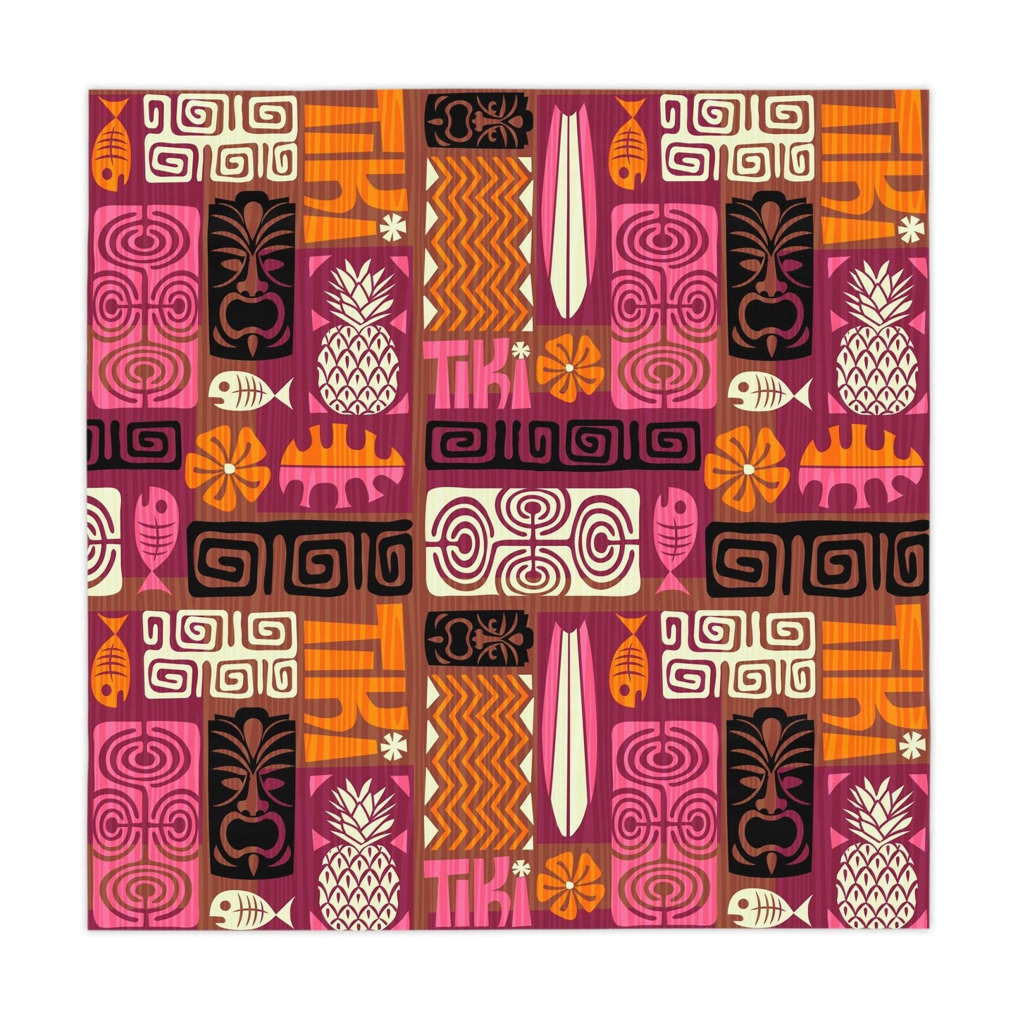 Tiki Retro 60s Mid Century Modern Orange, Brown & Pink Tablecloth | lovevisionkarma.com