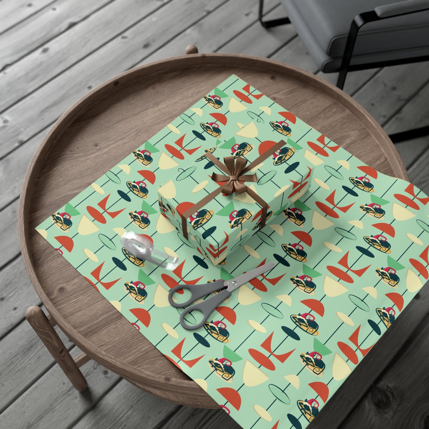 Retro 50's Atomic Cat Christmas Kitschy Mid Century Modern Green Eco-Friendly Wrapping Paper