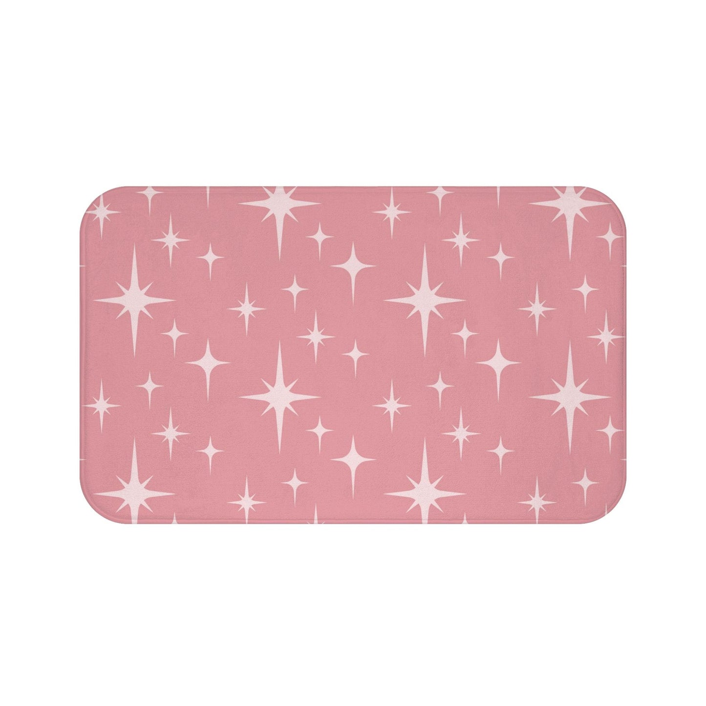 Retro 50s Atomic Starburst Pink Mid Century Modern Bath Mat | lovevisionkarma.com