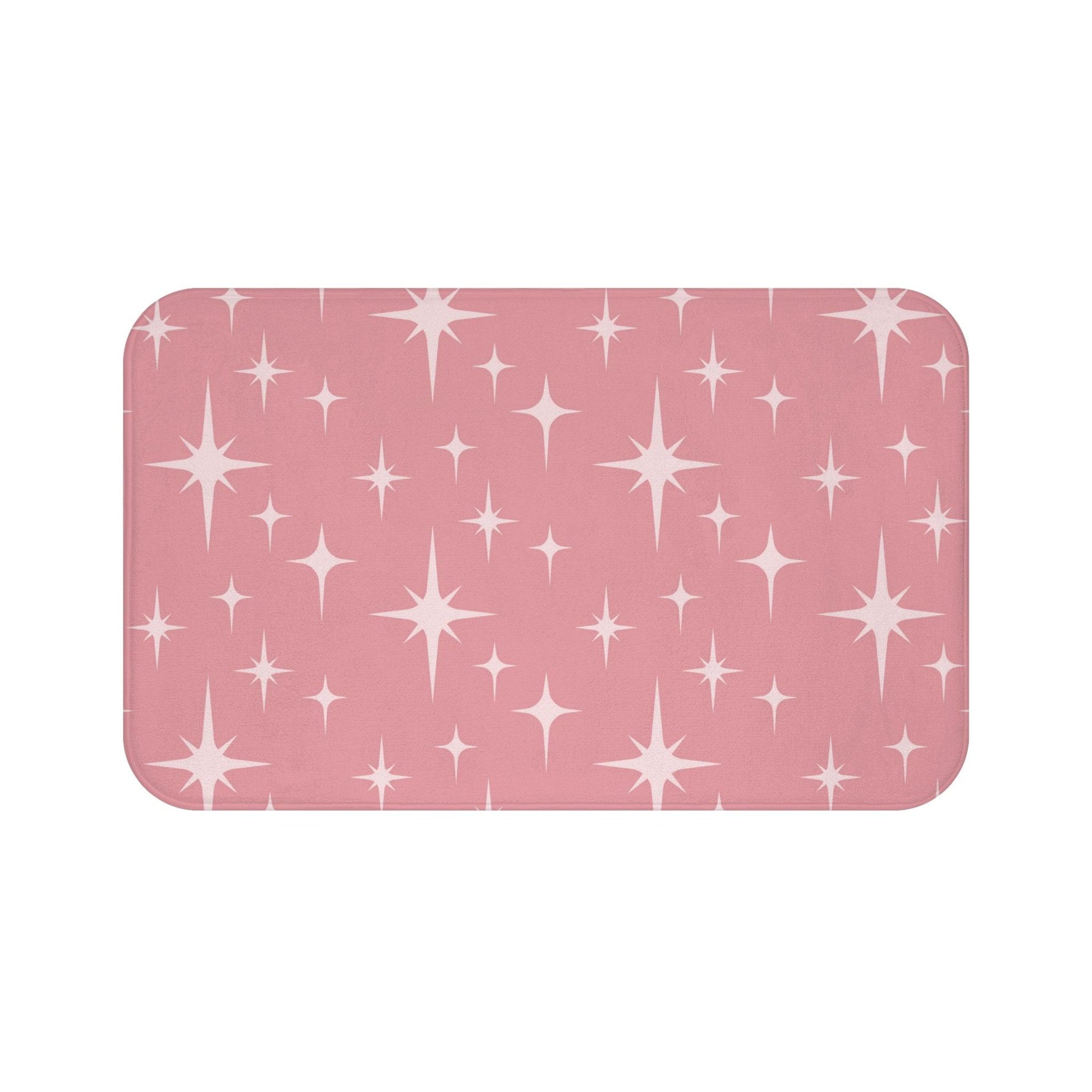 Retro 50s Atomic Starburst Pink Mid Century Modern Bath Mat | lovevisionkarma.com