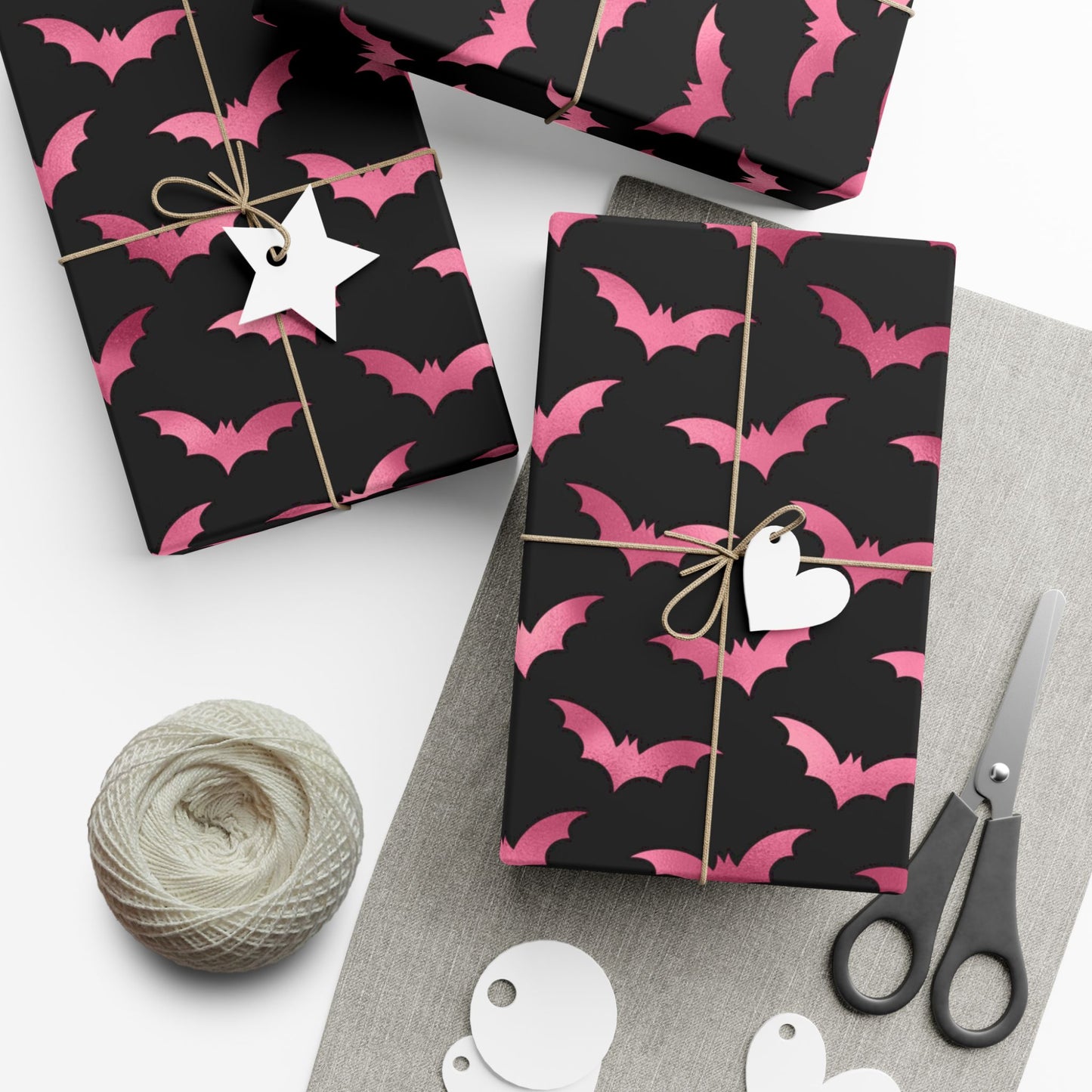 Pink Bats Halloween, Goth Christmas & Creepmas Glam Goth Black Eco-Friendly Gift Wrap Paper
