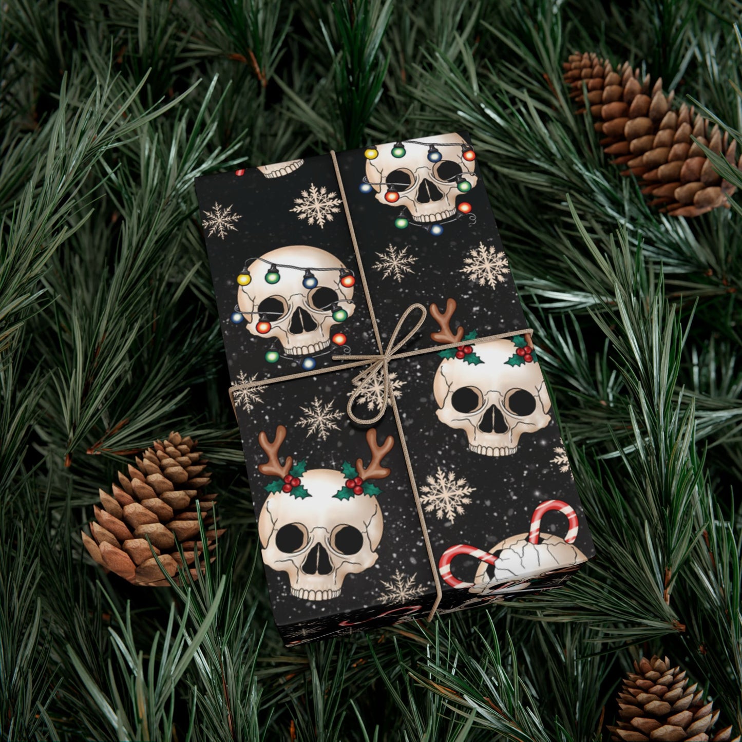 Goth Christmas Skulls, Gothmas & Creepmas Black Eco-Friendly Holiday Gift Wrap