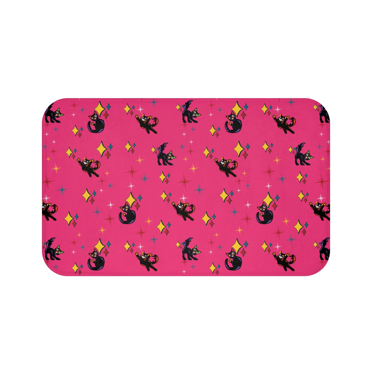 Retro Atomic Kitsch Cats Mid Century Mod Pink Bath Mat