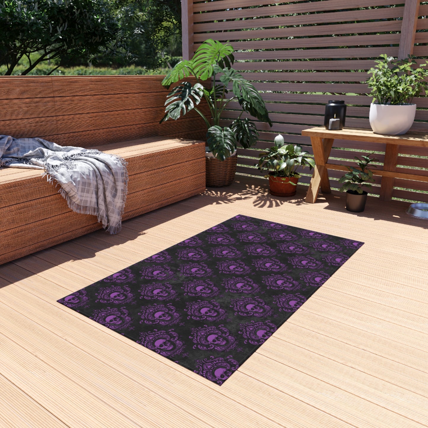 Gothic Purple Skulls, Victorian Glam Goth, Dark Academia Anti-Slip Indoor/Outdoor Accent Rug