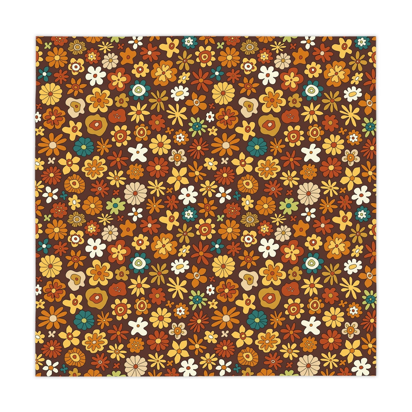 Retro 60s 70s Groovy Floral Mid Century Modern Brown Tablecloth