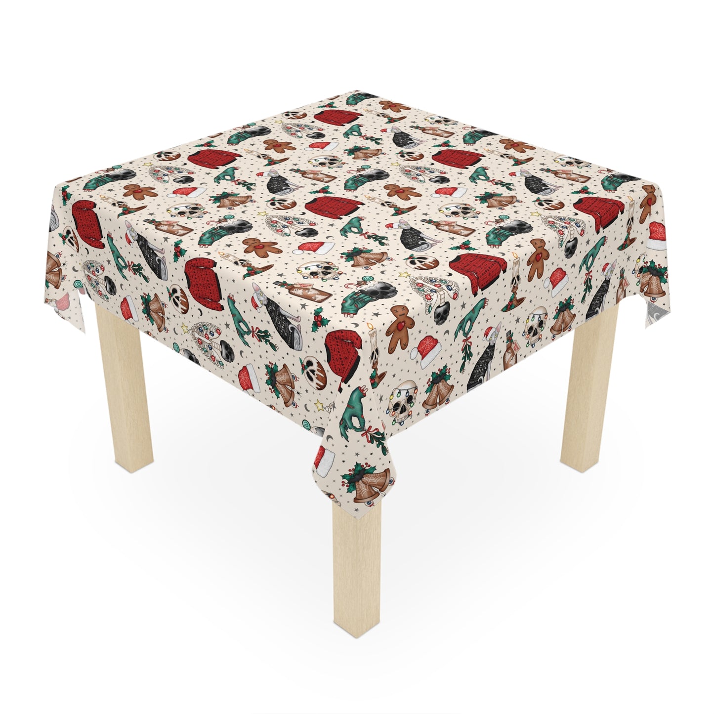 Kitschy Kawaii Goth Christmas, Creepy Cute Whimsigoth Creepmas Multicolor Tablecloth