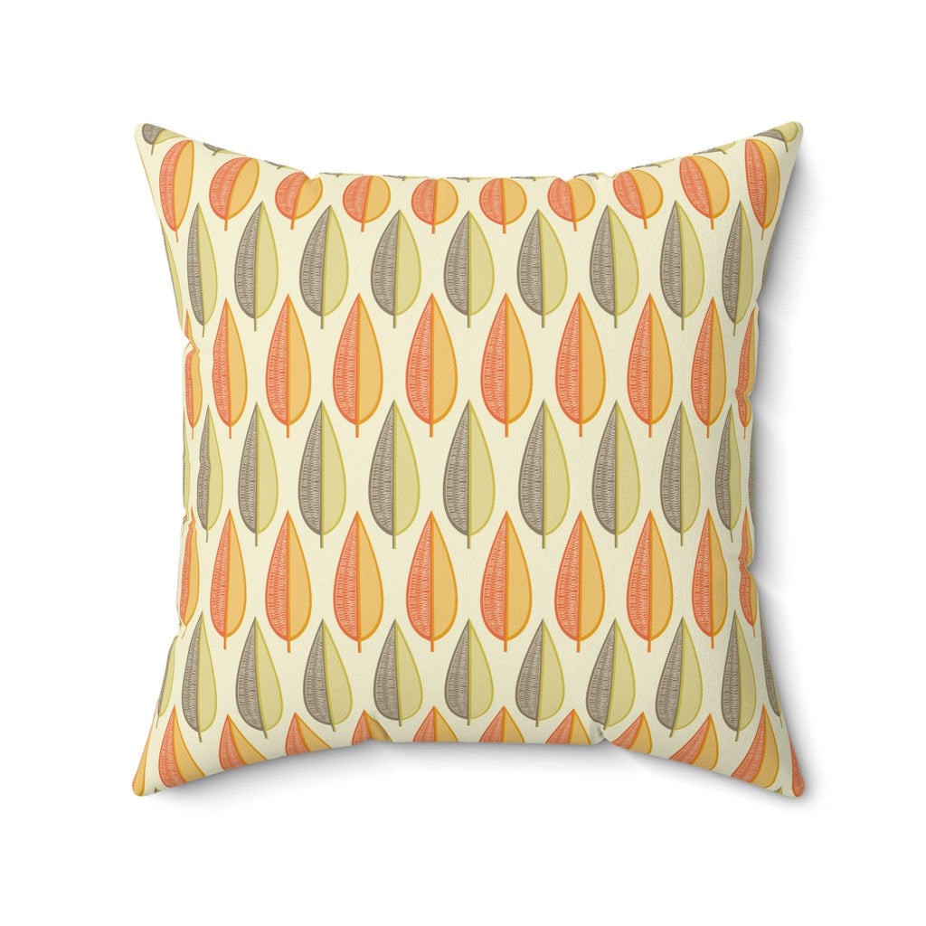 Mid Century Modern Leaves Retro Orange Green Cream Throw Pillow